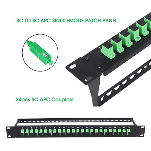 1U Fiber Patch Panel with 24 SC APC Single Mode Fiber Optic Couplers Singlemode - Image 2