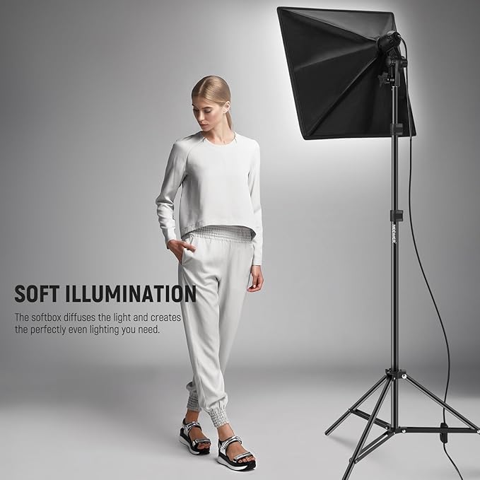 NEEWER 350W Equivalent Softbox Lighting Kit, 5700K LED Light Bulb, 24x24 inches - Image 2