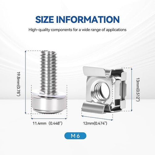 120-Pack 304 Stainless Steel-M6*20mm Rack Mount Screws and Cage Nuts - Image 2