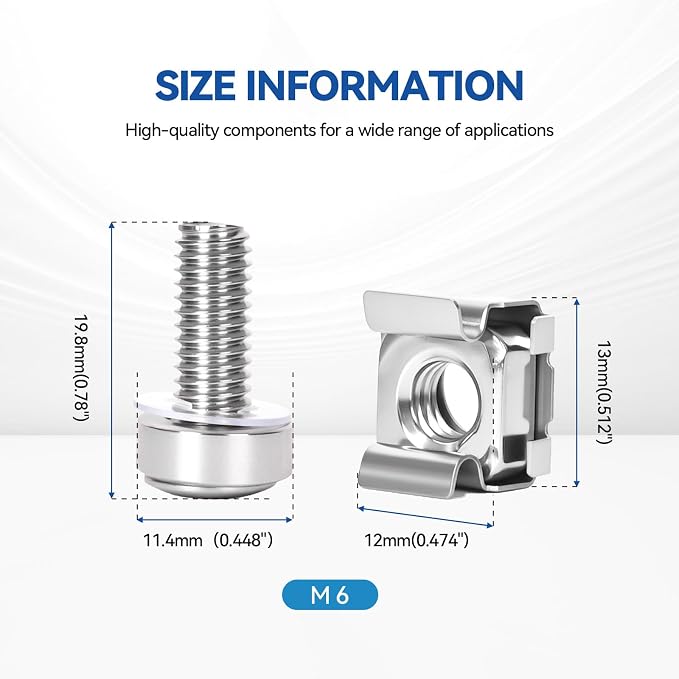 60-Pack 304 Stainless Steel-M6*20mm Rack Mount Screws and Cage Nuts - Image 2