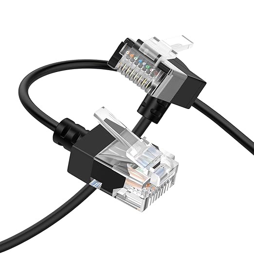 Cat6A Ethernet Cable 90 Degree Downward Angled 15FT, Flexible Slim & Ultra Thin by Thzzhnno