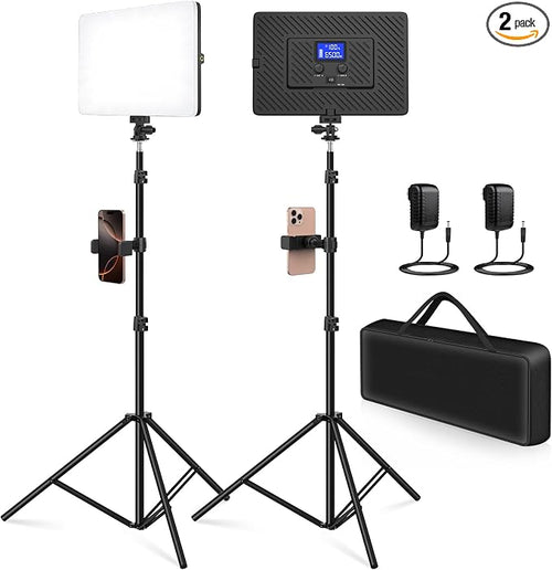 2 Pack Led Video Light Kit, 4000mAh Rechargeable Lithium Battery, Light Panel by Kmasic