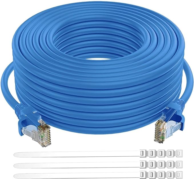 Adoreen Cat 6 Ethernet Cable 100 Ft-Blue, Outdoor & Indoor Snagless Long Round by Adoreen