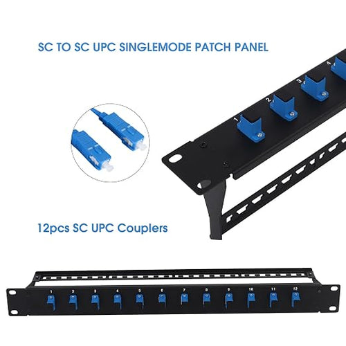 1U Fiber Patch Panel with 12 SC UPC Single Mode Fiber Optic Couplers Singlemode - Image 2