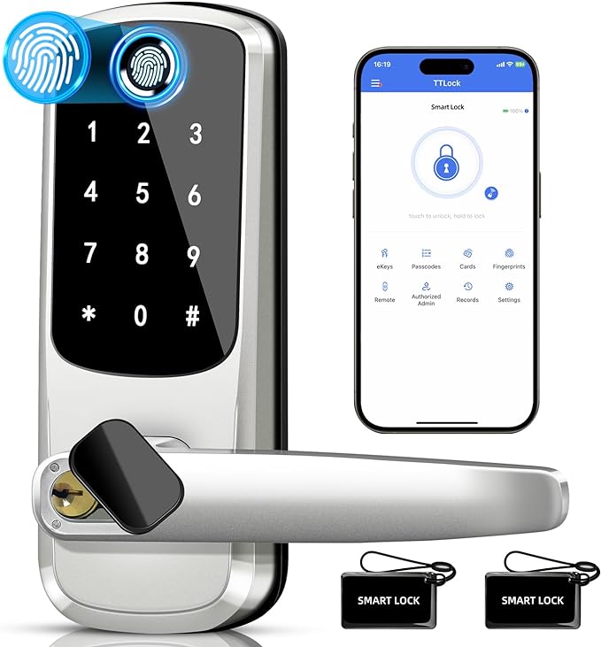 Smart Lock with Handle Set, Biometric Fingerprint Keyless Entry Deadbolt by MSR+X6