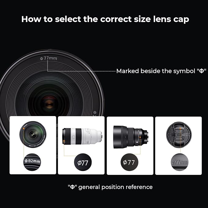 K&F Concept 82mm Lens Cap, 9-in-1 Center Pinch Lens Cover + Anti-Loss Keeper - Image 2