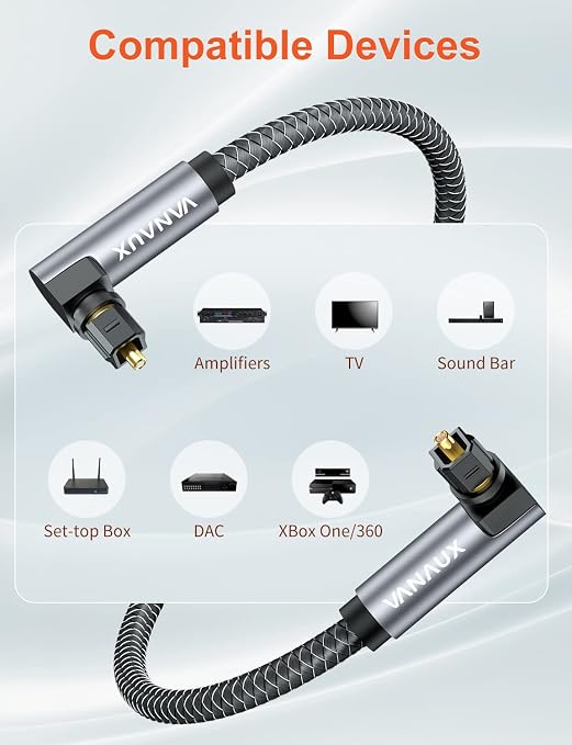 VANAUX Double 90 Degree Optical Cable, SPDIF Audio Optical Cable, 360 Degree - Image 6