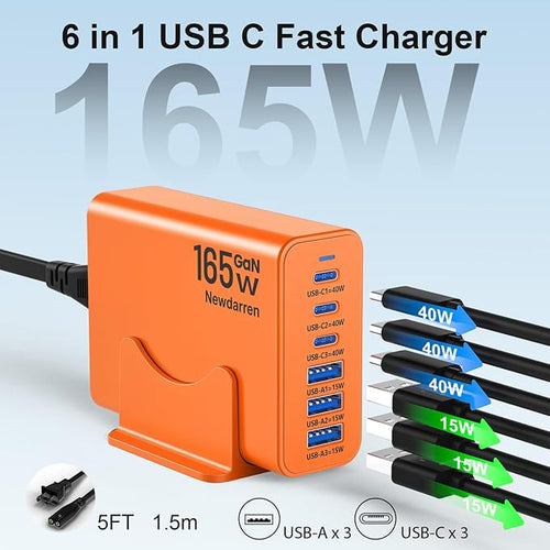 165W GaN USB C Charging Station, 6-Port Desktop Charger - Image 2