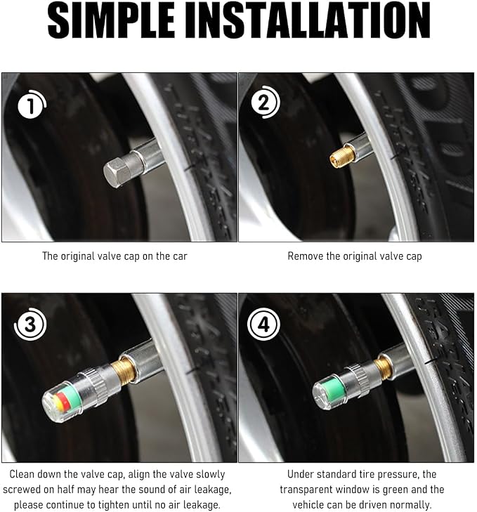 Yourkar 8 PCS Tire Pressure Monitor Valve Stem Caps, 2.4Bar 36PSI Car Tire - Image 6