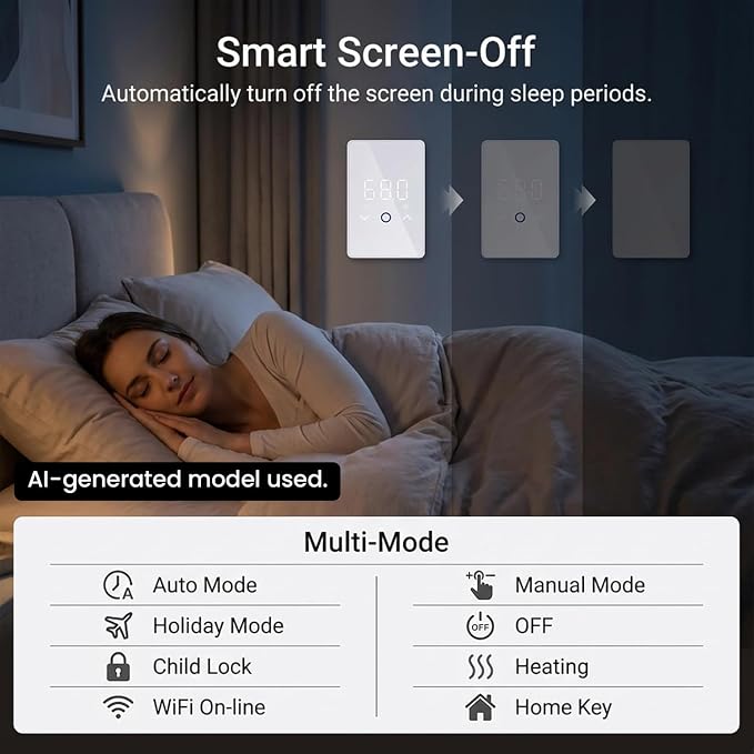 1PC WiFi Thermostat for Electric Floor Heating Systems, Touchscreen LED Display - Image 4