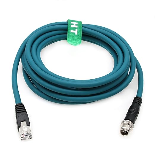 M12 8 Pin X-Code RJ45 GigE Ethernet Network Cable CAT7e by HangTonConnect