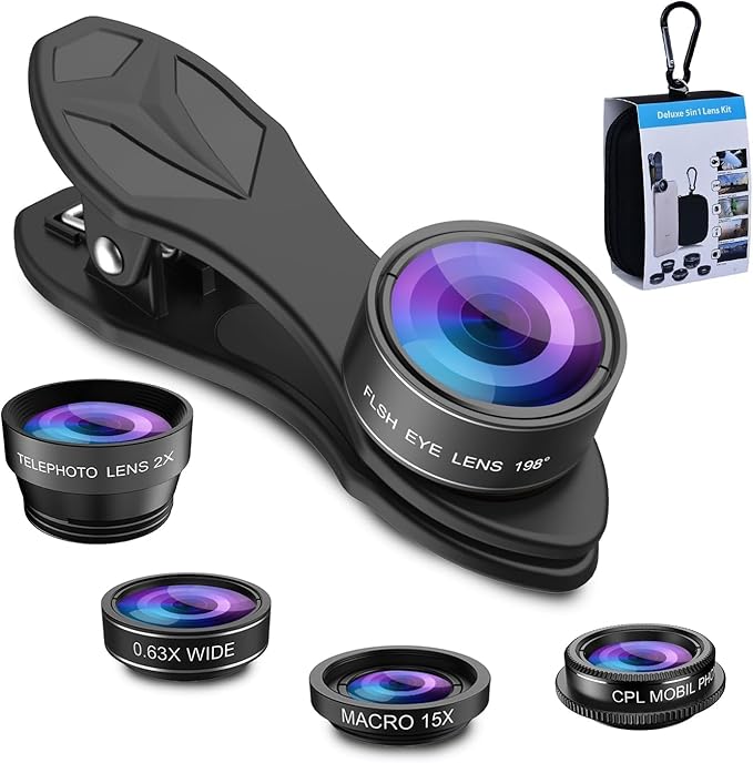 MIAO LAB 5 in 1 Phone Camera Lens Kit -0.63X Wide Angle Lens & 15X Macro by MIAOLAB