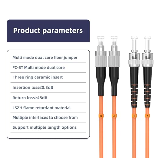 OM1 FC/UPC to ST/UPC Fiber Patch Cable, 35M/114.8FT Multimode Duplex 62.5/125µm - Image 4