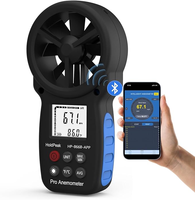 HoldPeak Handheld Anemometer Bluetooth, Digital Wind Speed Gauge Meter by HHOLDPEAK