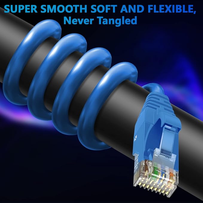 Adoreen Cat 6 Ethernet Cable 40 Ft-Blue, Outdoor & Indoor Snagless Long Round - Image 2