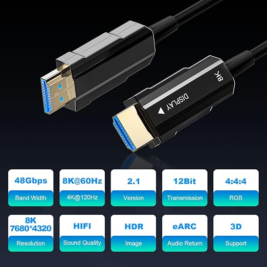 8K HDMI 2.1 Cable 40ft, Long Fiber Optic HDMI Cable, Ultra High Speed Thin HDMI - Image 2