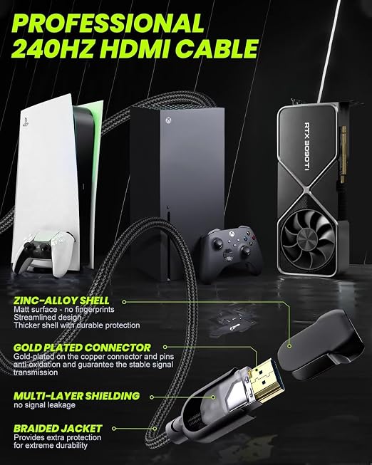 HDMI 2.1 Cable 15 ft 48 Gbps, Ultra High Speed HDMI Cable, 4K HD 120Hz 144Hz 2K - Image 3