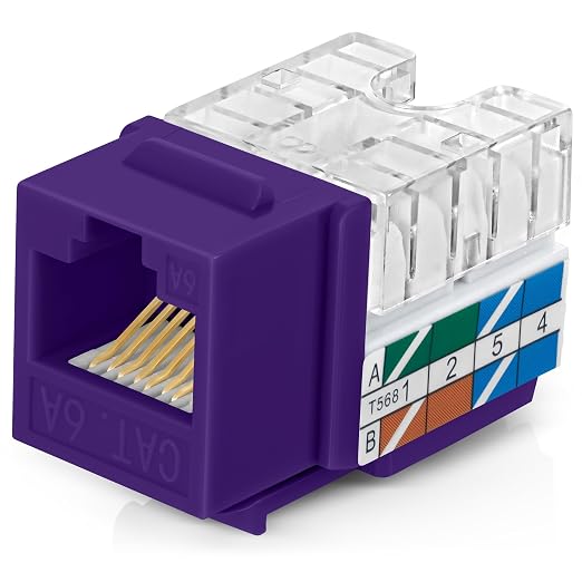 Everest 90° Angled RJ45 Cat6A Keystone Jacks 10-Pack in Purple by EverestMediaSolutions