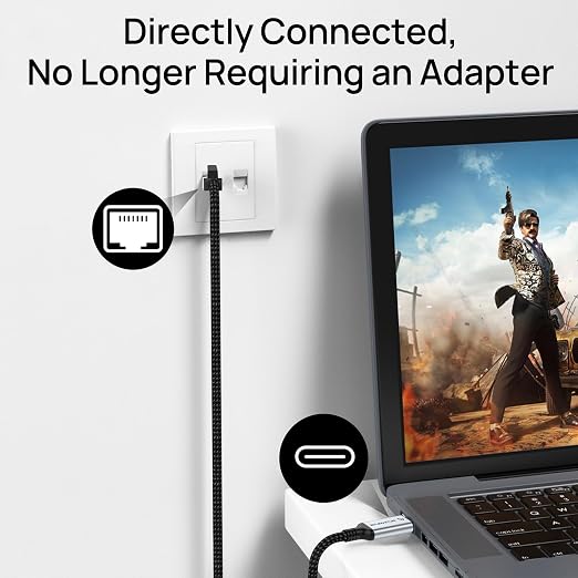USB C to Ethernet Cable 10FT, Type C to RJ45 Nylon Cord, Gigabit Directly - Image 2