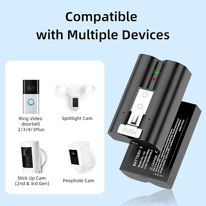 Doorbell Battery Plus 1 Pack 6040mAh Ring Video Replacement Battery - Image 2