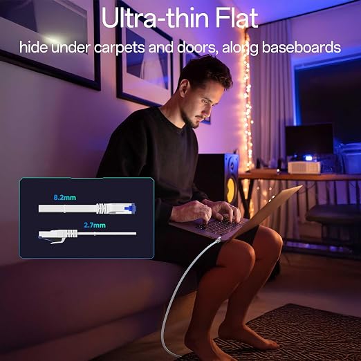 Cat8 Flat Ethernet Cable 10 FT Indoor & Outdoor, Invisable Ultra-Thin Ethernet - Image 4