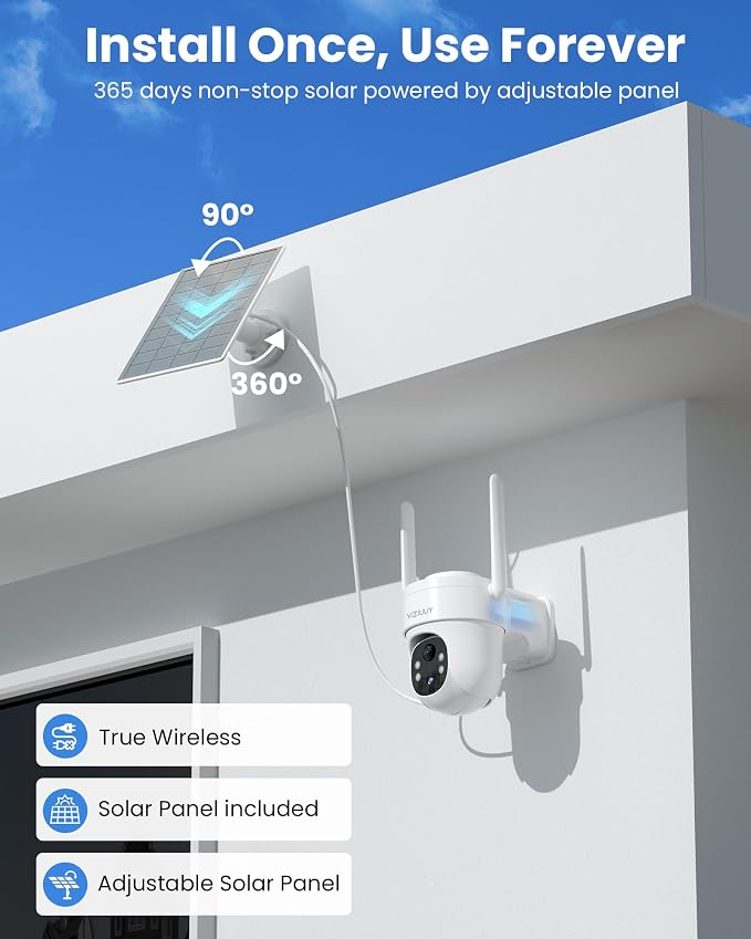 VIZIUUY Solar Security Cameras Wireless Outdoor, 3MP Pan Tilt 360°WiFi Camera - Image 2