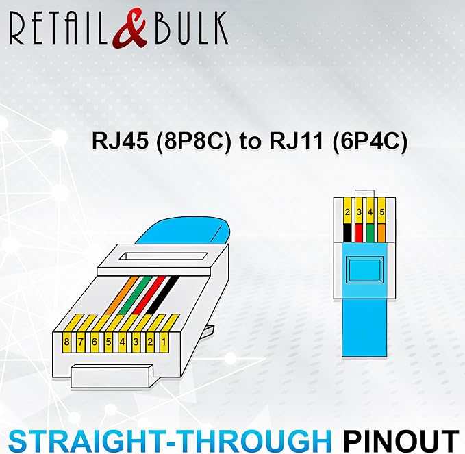 2-Pack Customizable RJ11 to RJ45 Telephone Cable – 2 Inch to 15 FT - Image 3