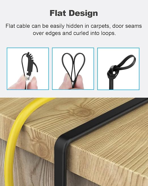Yauhody CAT 6 Ethernet Cable 82ft Black, High Speed Solid Flat CAT6 Gigabit - Image 5