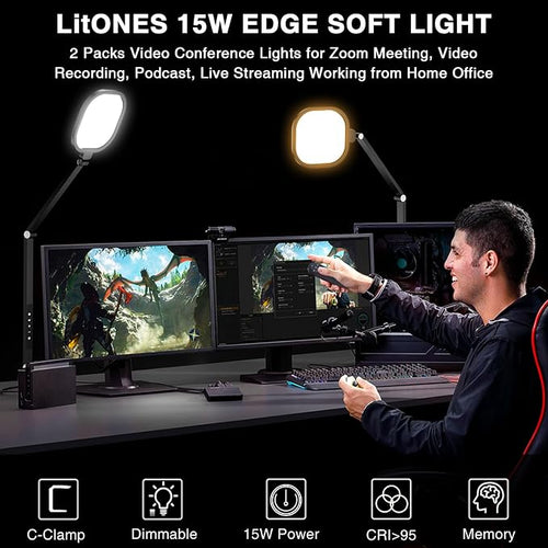 2 Packs Video Conference Light for Computer, 15W LitONES Desk Light for Zoom - Image 2