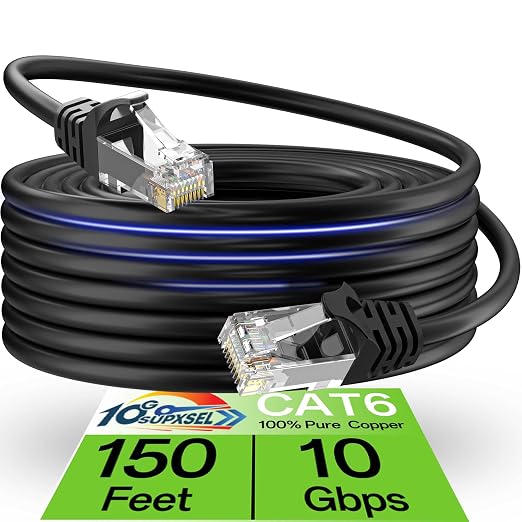 Cat 6 Ethernet Cable 150FT Outdoor&Indoor, Cat6 Ethernet Patch Cable 10Gbps by 10Gsupxsel