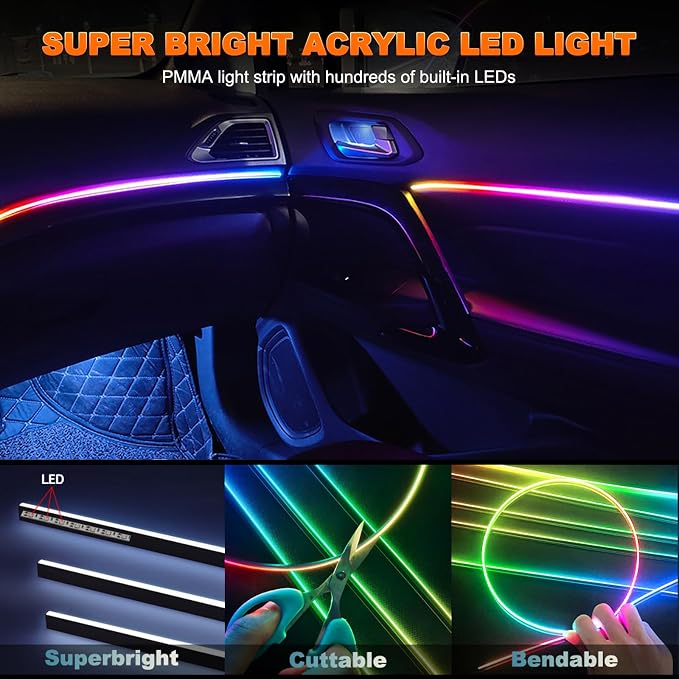 Jushope Interior Car LED Strip Lights, Acrylic LED Lights - Image 2