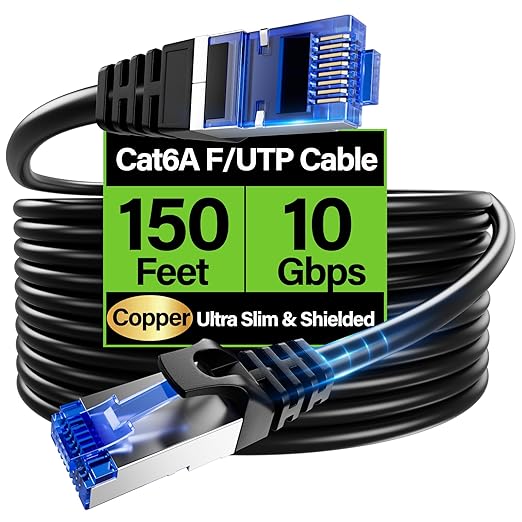 Cat6A Ethernet Cable Shielded 10Gbps 150 ft, Slim Shielded Ethernet Cable Cat 6 by Unknown