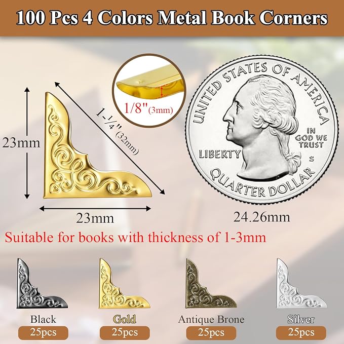 100pcs Metal Book Corner Protectors, 4 Assorted Colors Photo Corners Protector - Image 2