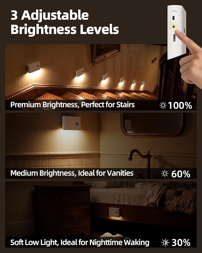 EZVALO 4 Pack Motion Sensor Night Lights Indoor, Rechargeable 1500mAh LED Stair - Image 6