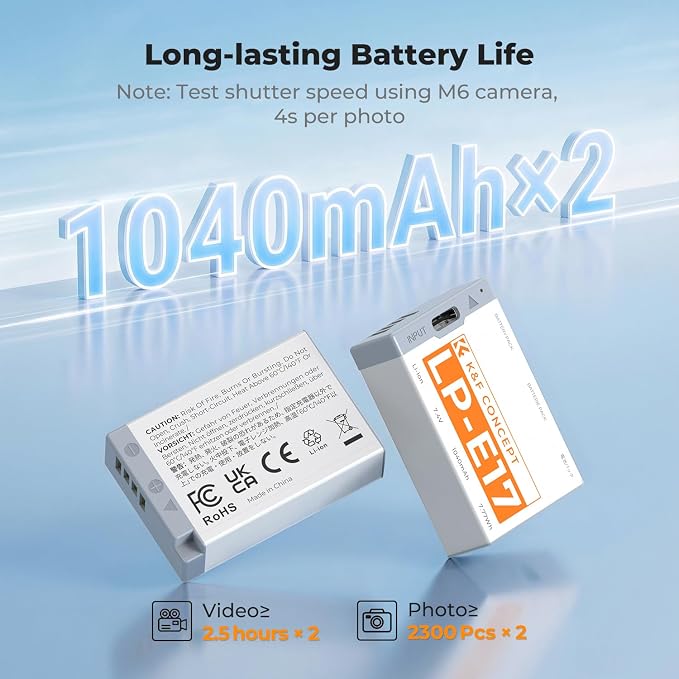 K&F CONCEPT 2-Pack LP-E17 Battery, USB-C R50 Battery Compatible - Image 2