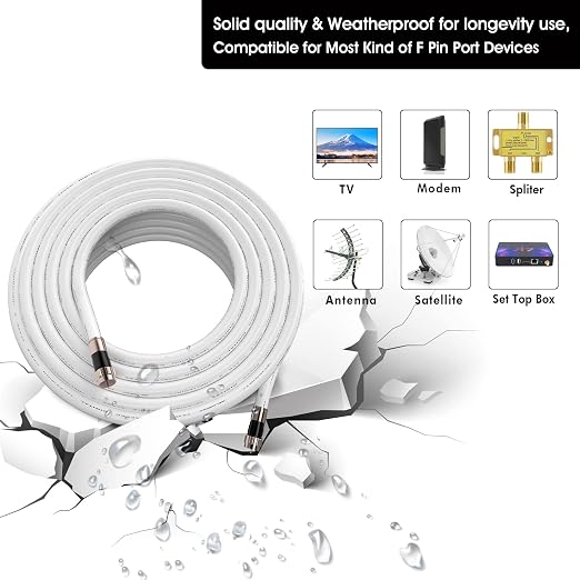 6ft RG6 Coaxial Cable White, 75 Ohm Coax Cable - Image 2