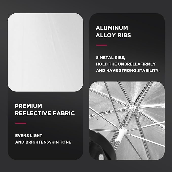 33" Black/Silver Reflector Umbrella Kit, Photography Umbrella Lighting Reflector - Image 5
