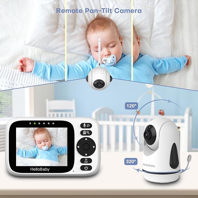 HelloBaby 3.2'' Baby Monitor 4 Cameras, Video Audio Baby Monitor No WiFi - Image 5