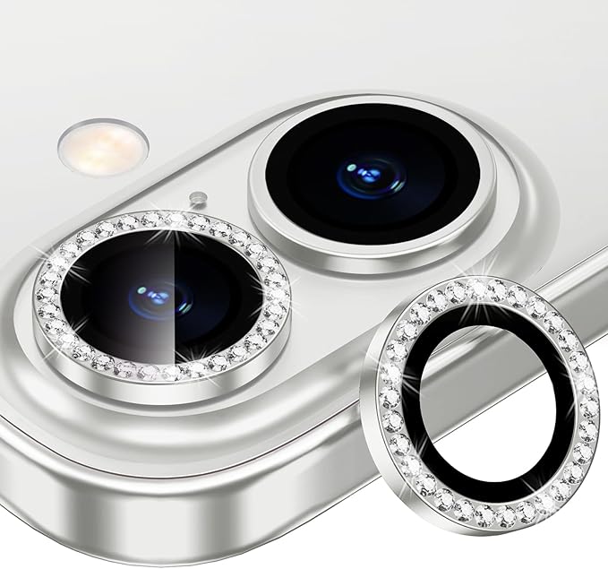 for iPhone 16/16 Plus Camera Lens Protector Bling Individual Metal Diamond Ring by Xfilm
