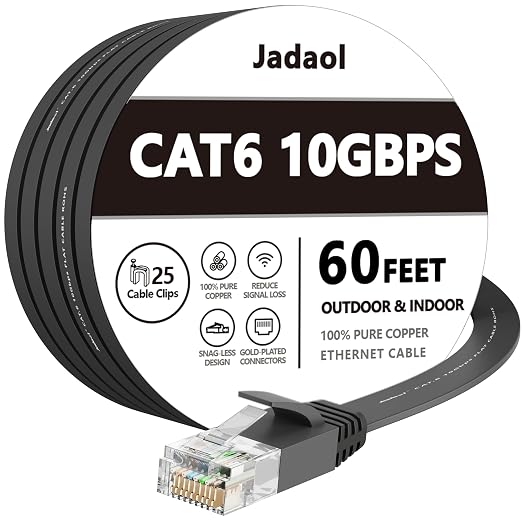 Jadaol Cat 6 Ethernet Cable 60 ft, 10Gbps Support Cat8 Cat7 Network, Flat RJ45 by Jadaol