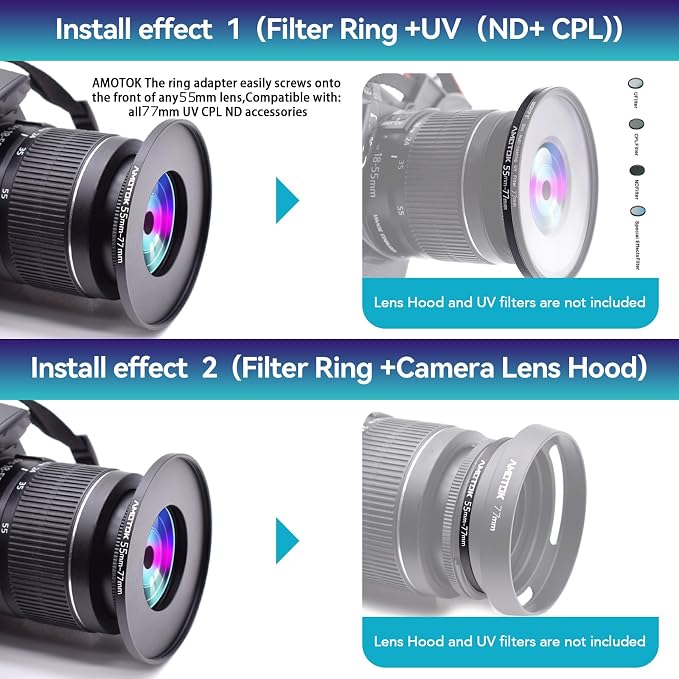 55mm Lens to 77mm Camera Lens Adapter, 55mm to 77mm Filter Step-up Ring Adapter - Image 6