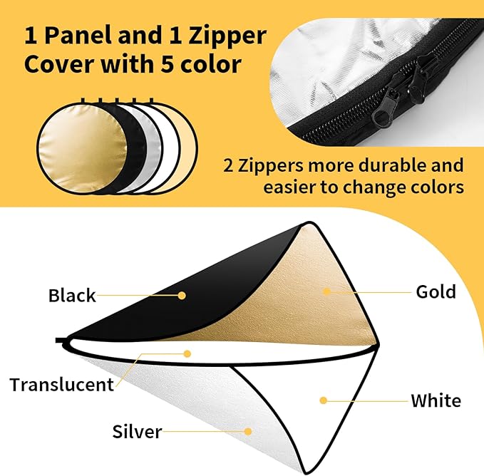24/32/43/52in Light Reflectors for Photography, 5 in 1 Light Diffuser - Image 3