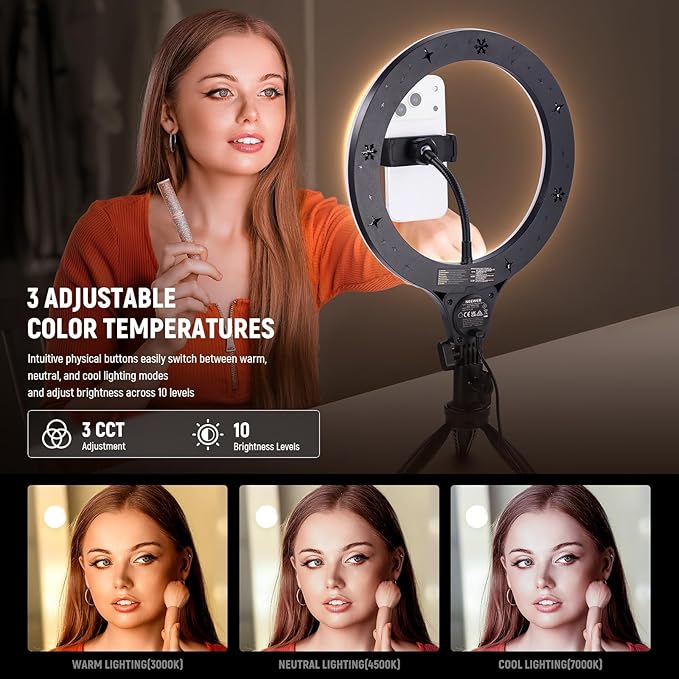 NEEWER Entry Level Version 10.5" Desk Ring Light w Tripod Stand/Phone Holder - Image 3