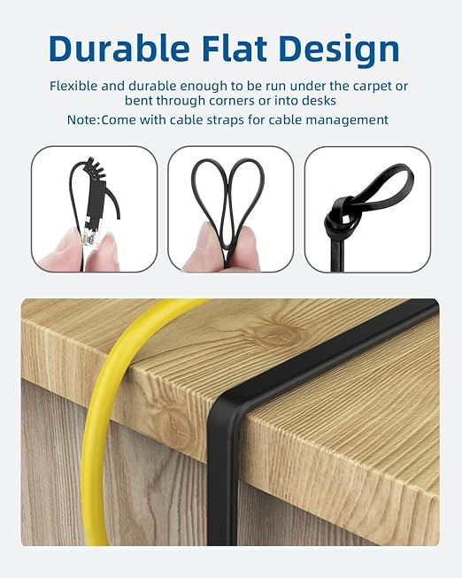 Yauhody CAT 6 Ethernet Cable 15ft 12-Pack Black, High Speed Solid Flat CAT6 - Image 3