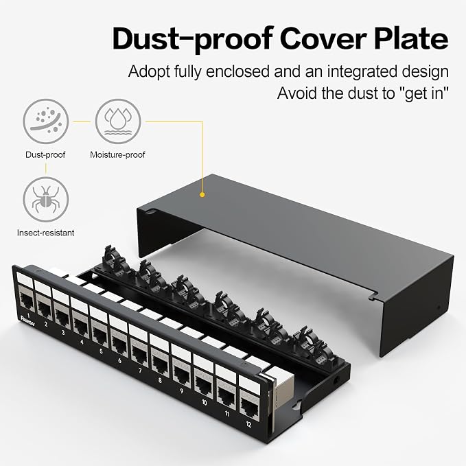 Patch Panel 12Port with 12pcs Cat6A Keystone Jack【EC Listed】 Shielded No Rust - Image 3