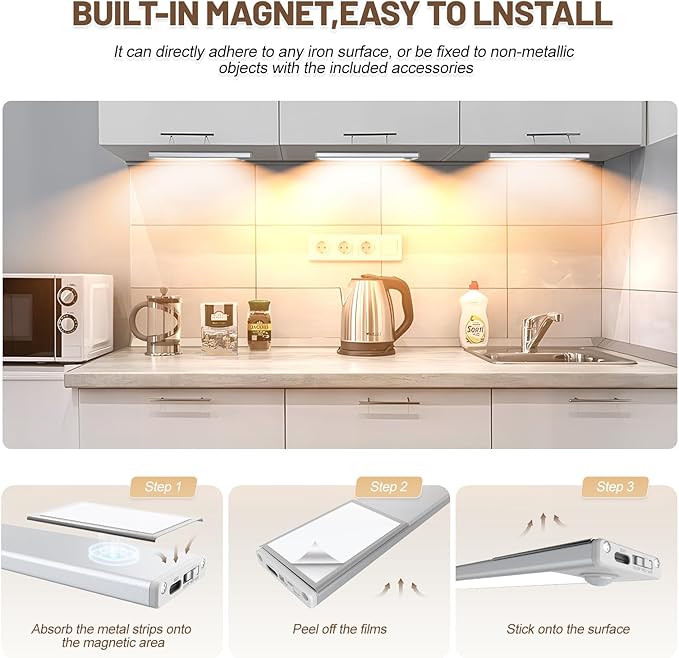 6 Pack Under Cabinet Lighting Wireless, 32 LED Rechargeable Battery Motion - Image 6
