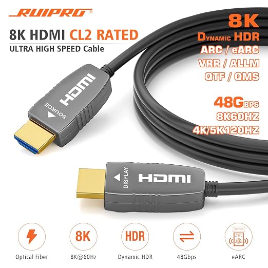 RUIPRO 8K HDMI Fiber Optic Cable CL2 Rated 65 Feet 48Gbps 8K60Hz 4K120Hz - Image 2