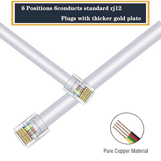 LanSenSu RJ12 Cable Phone Cord RJ12 6P6C Male to Male Straight Wired - Image 4