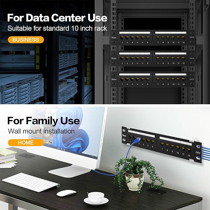 Patch Panel 12 Port Cat6【EC Listed】 Unshielded Wall Mount Included 89D Bracket - Image 4