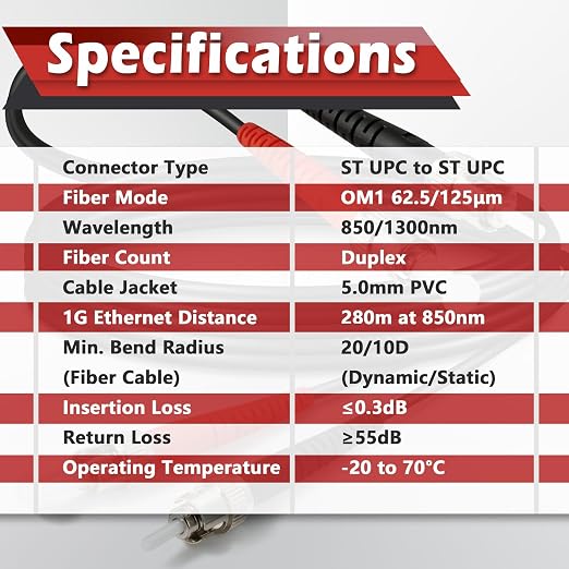 10ft / 3m Outdoor Armored OD-5mm OM1 ST to ST Fiber Cable, ST-ST Fiber Optic - Image 5